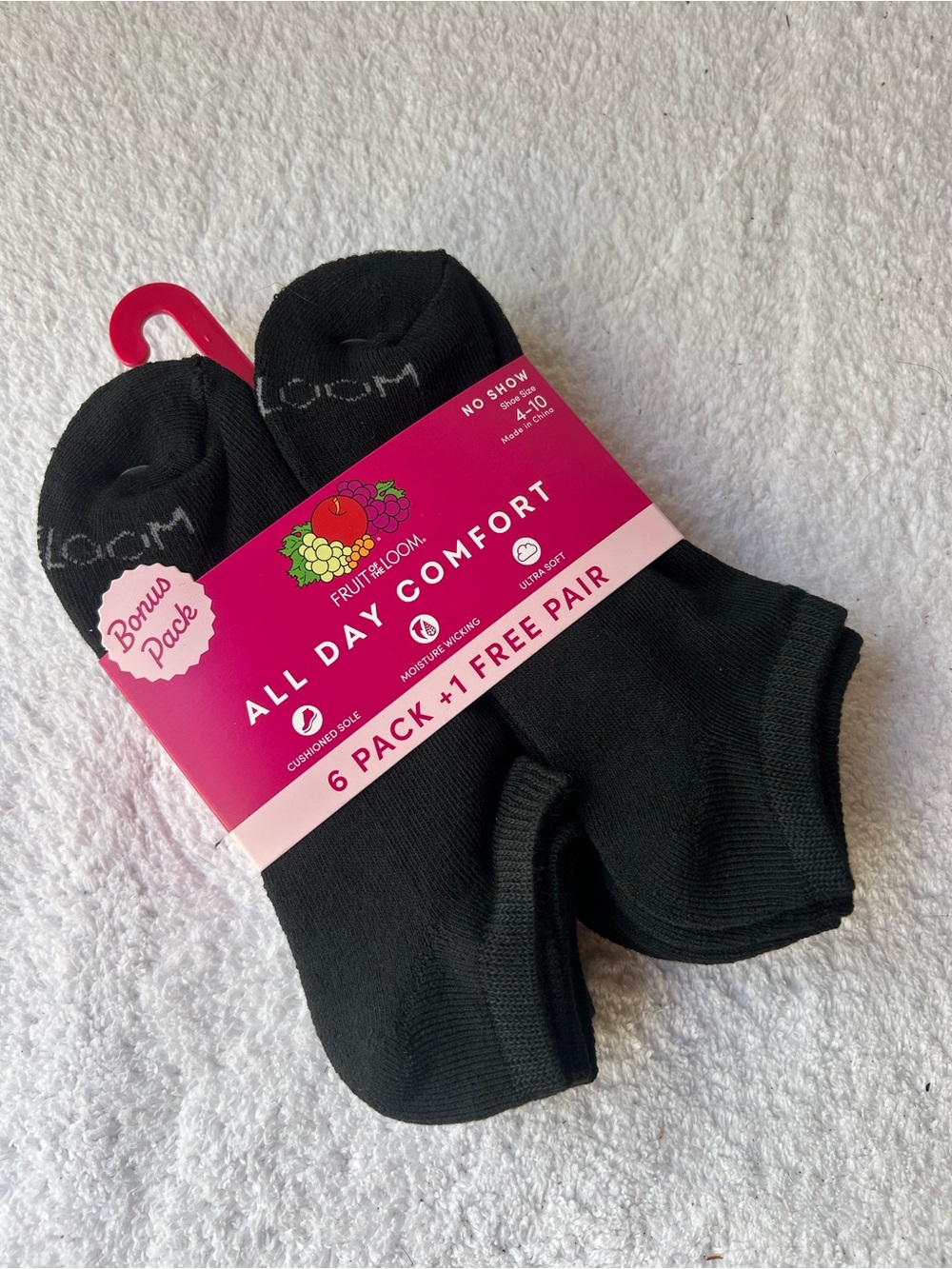 Fruit of the Loom Black No-Show Athletic Socks (6 Pack + 1 Free)